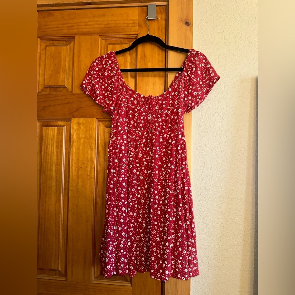 AE Womens Red Floral Flutter Sleeve Mini Dress - Picture 5 of 12